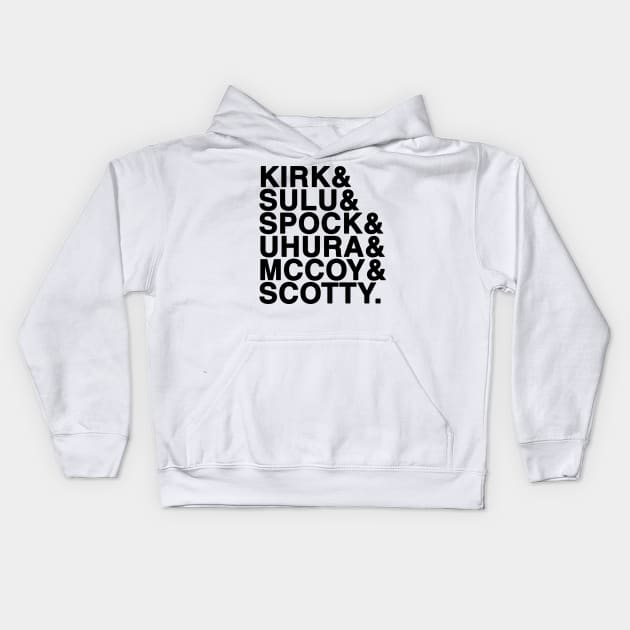 STAR TREK NAMES (BLACK) Kids Hoodie by finnyproductions